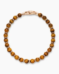 Spiritual Beads Bracelet 18K Rose Gold with Tiger's Eye and Cognac Diamonds,6mm