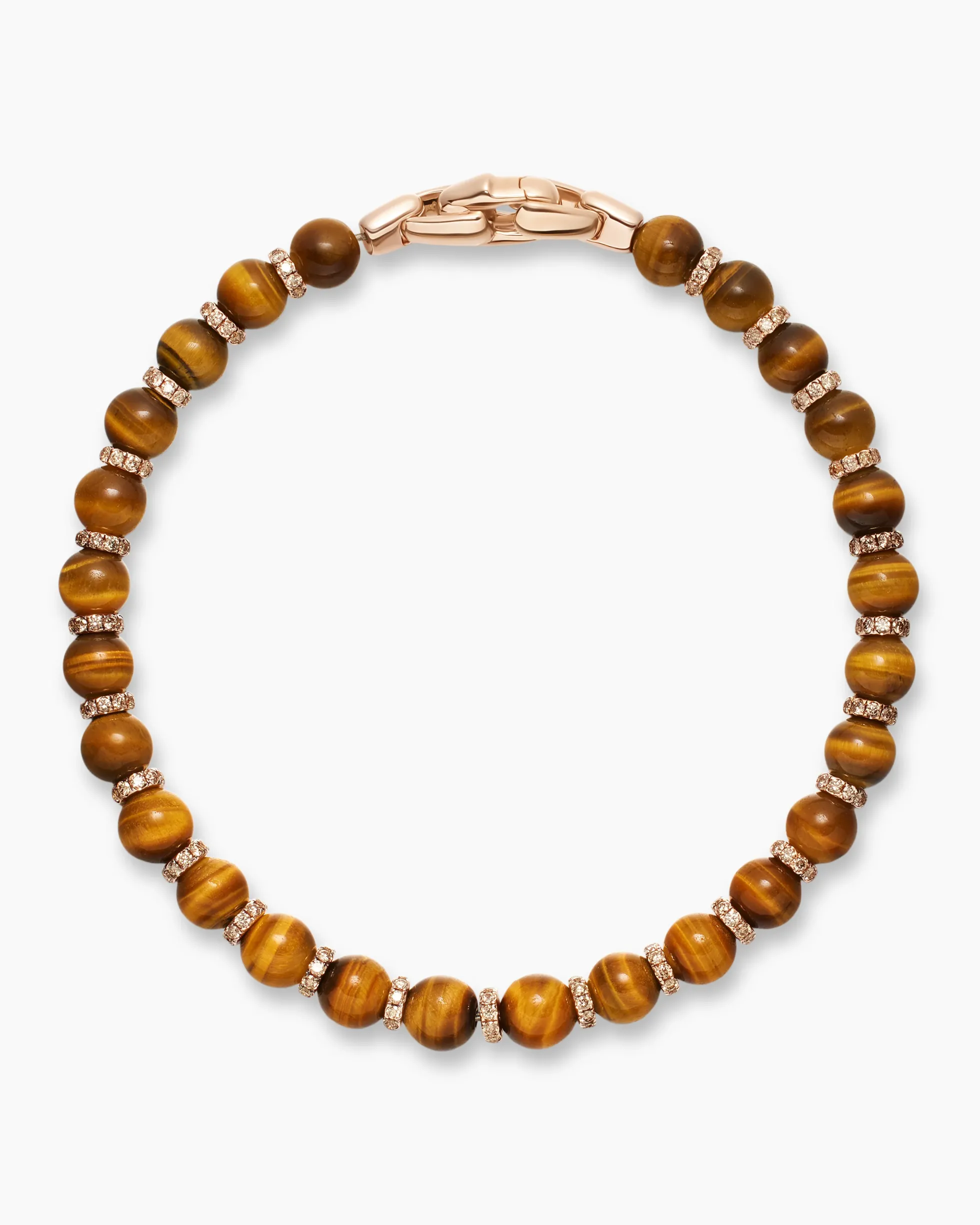 Spiritual Beads Bracelet 18K Rose Gold with Tiger's Eye and Cognac Diamonds,6mm