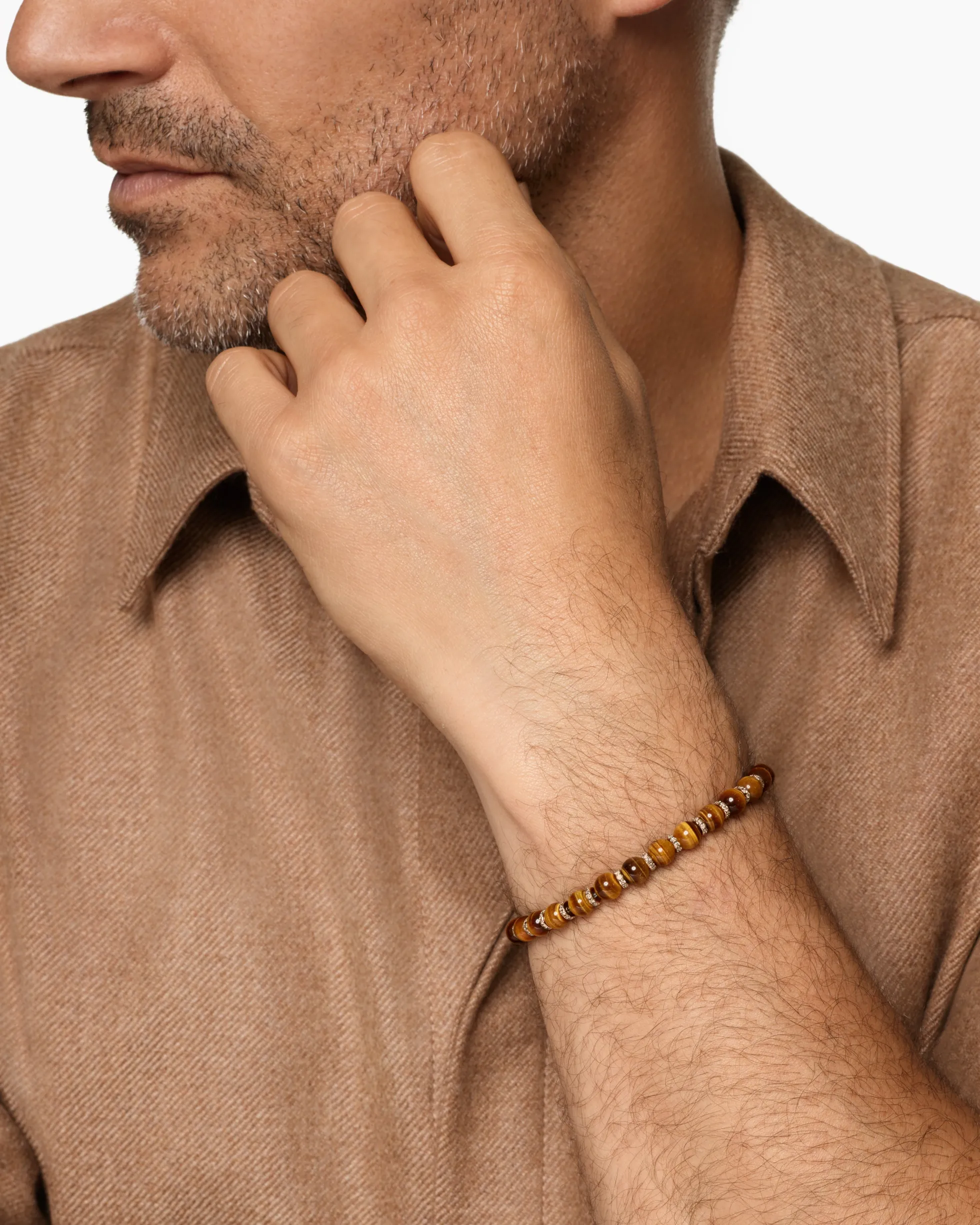 Spiritual Beads Bracelet 18K Rose Gold with Tiger's Eye and Cognac Diamonds,6mm