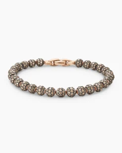 Spiritual Beads Bracelet 18K Rose Gold and Pavé Cognac Diamonds, 6mm