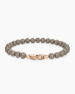 Spiritual Beads Bracelet 18K Rose Gold and Pavé Cognac Diamonds, 6mm