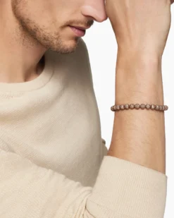 Spiritual Beads Bracelet 18K Rose Gold and Pavé Cognac Diamonds, 6mm