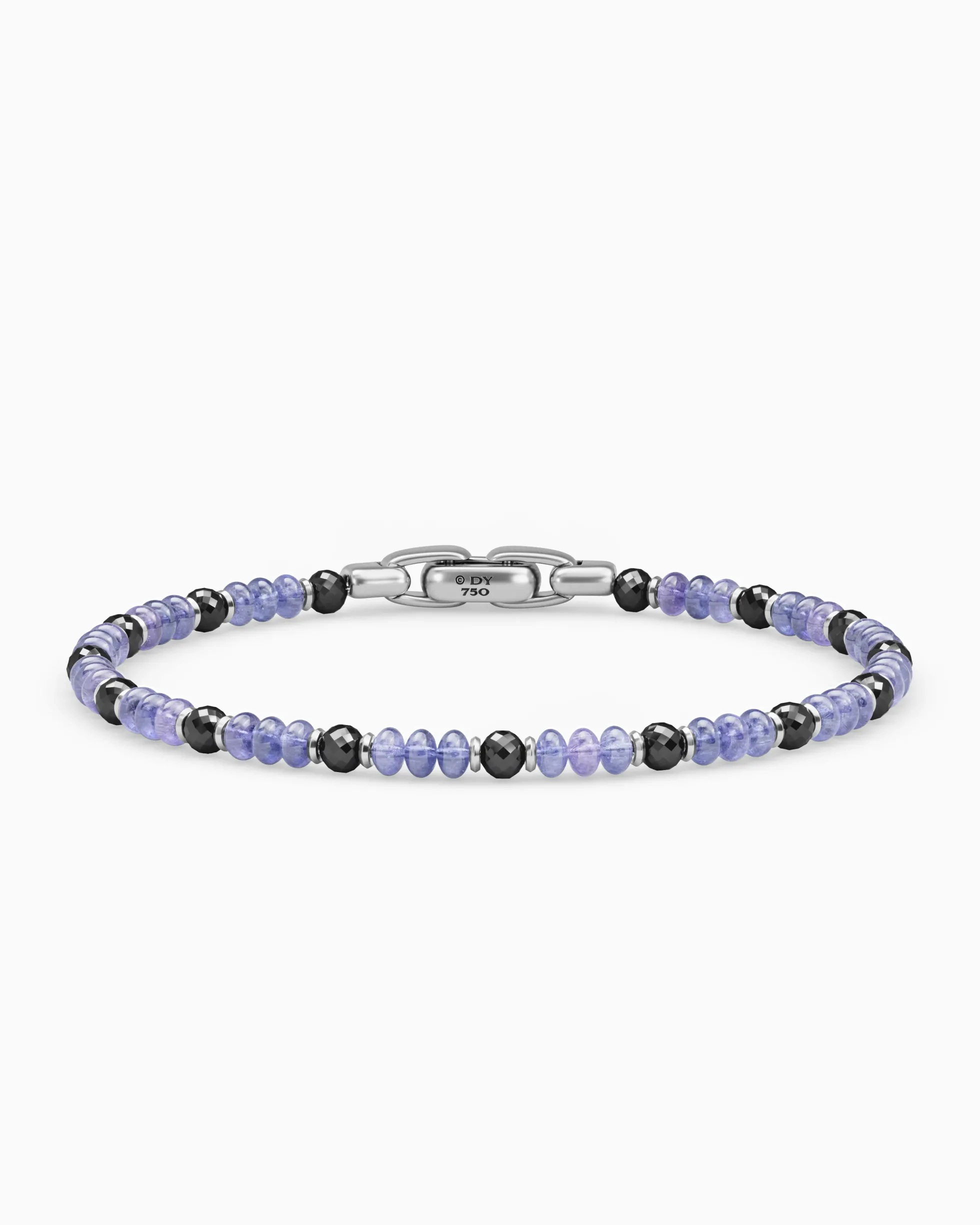 Spiritual Beads Bracelet 18K White Gold with Tanzanites and Black Diamonds, 4mm