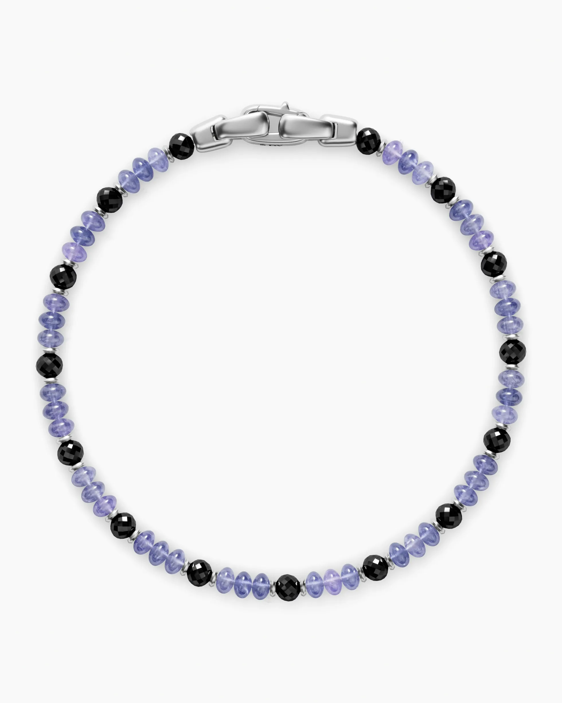 Spiritual Beads Bracelet 18K White Gold with Tanzanites and Black Diamonds, 4mm