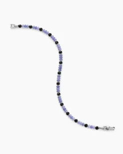 Spiritual Beads Bracelet 18K White Gold with Tanzanites and Black Diamonds, 4mm