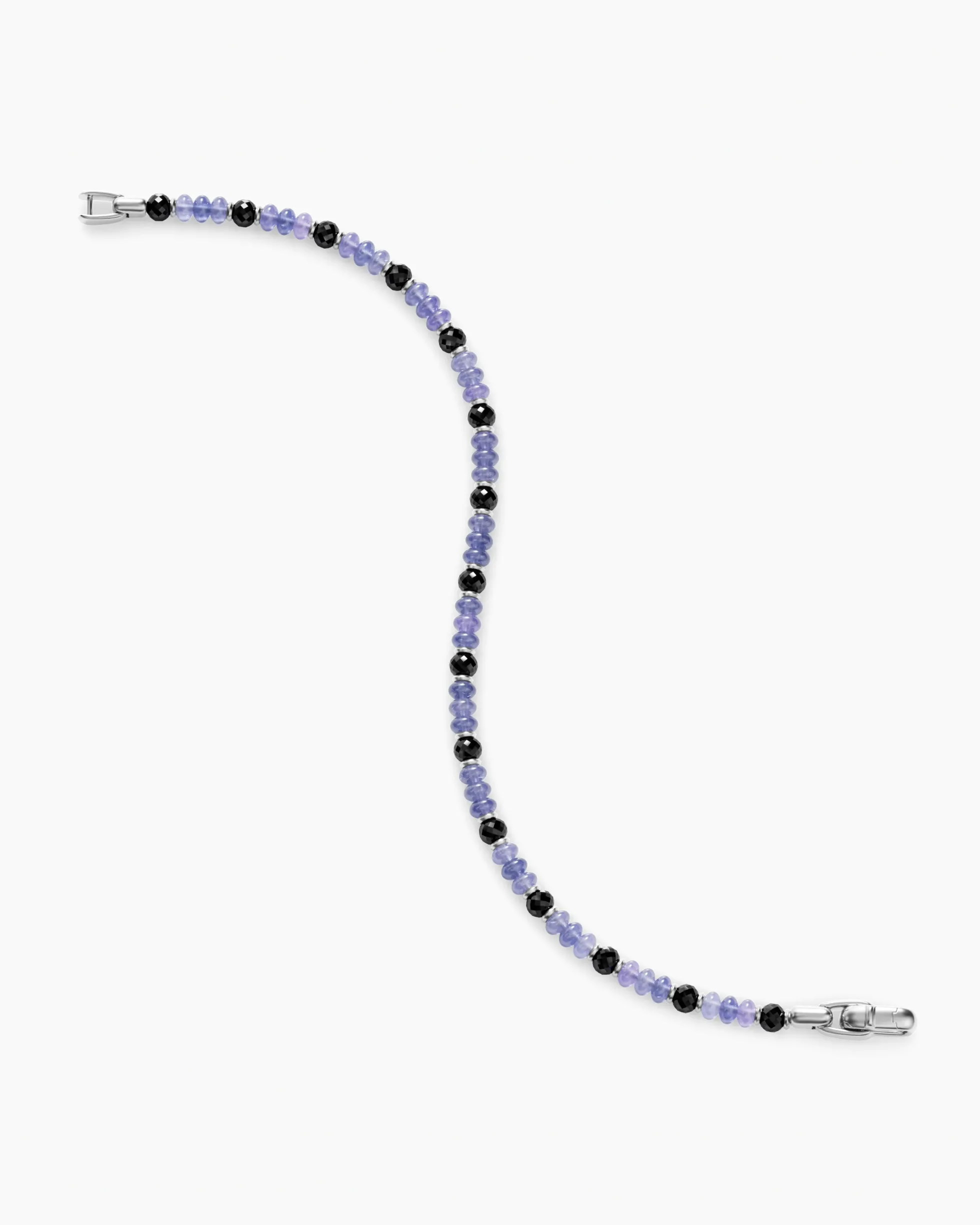 Spiritual Beads Bracelet 18K White Gold with Tanzanites and Black Diamonds, 4mm