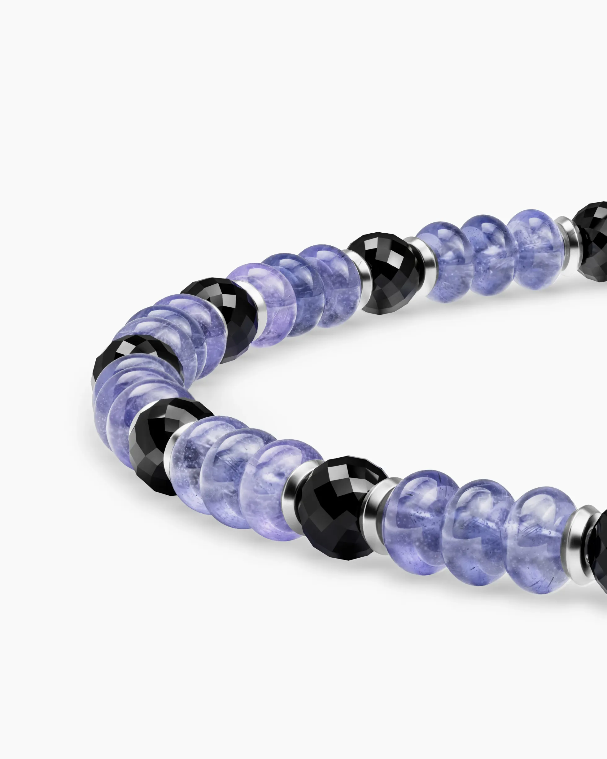 Spiritual Beads Bracelet 18K White Gold with Tanzanites and Black Diamonds, 4mm