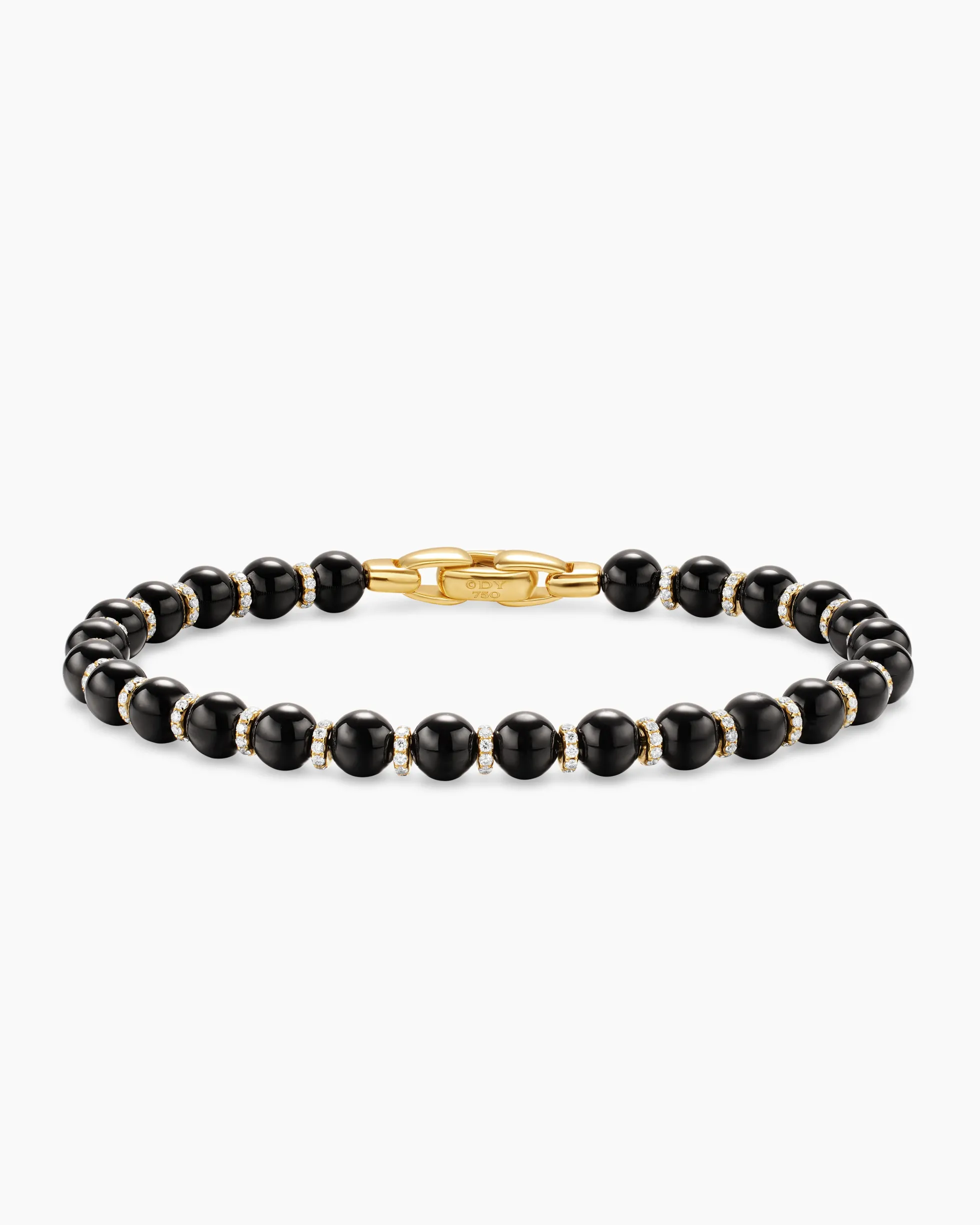 Spiritual Beads Bracelet 18K Yellow Gold with Black Onyx and Diamonds, 6mm
