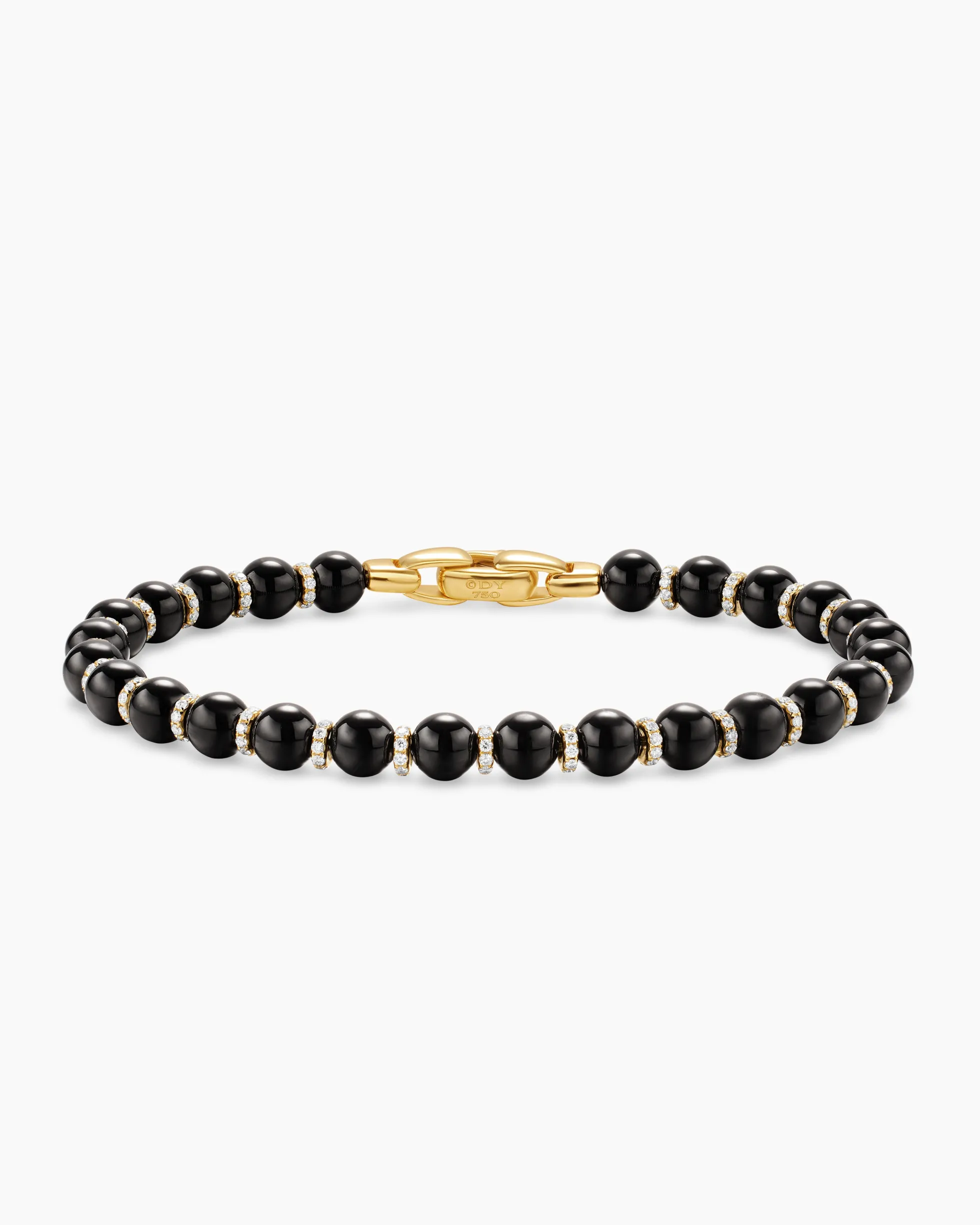 Spiritual Beads Bracelet 18K Yellow Gold with Black Onyx and Diamonds, 6mm