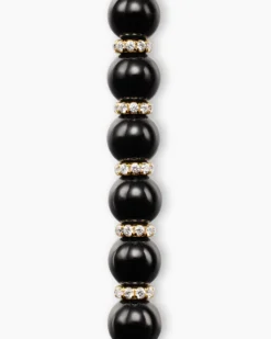 Spiritual Beads Bracelet 18K Yellow Gold with Black Onyx and Diamonds, 6mm