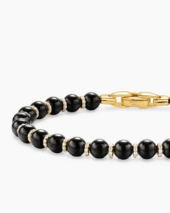 Spiritual Beads Bracelet 18K Yellow Gold with Black Onyx and Diamonds, 6mm