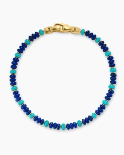 Spiritual Beads Bracelet 18K Yellow Gold with Lapis and Turquoise, 4mm