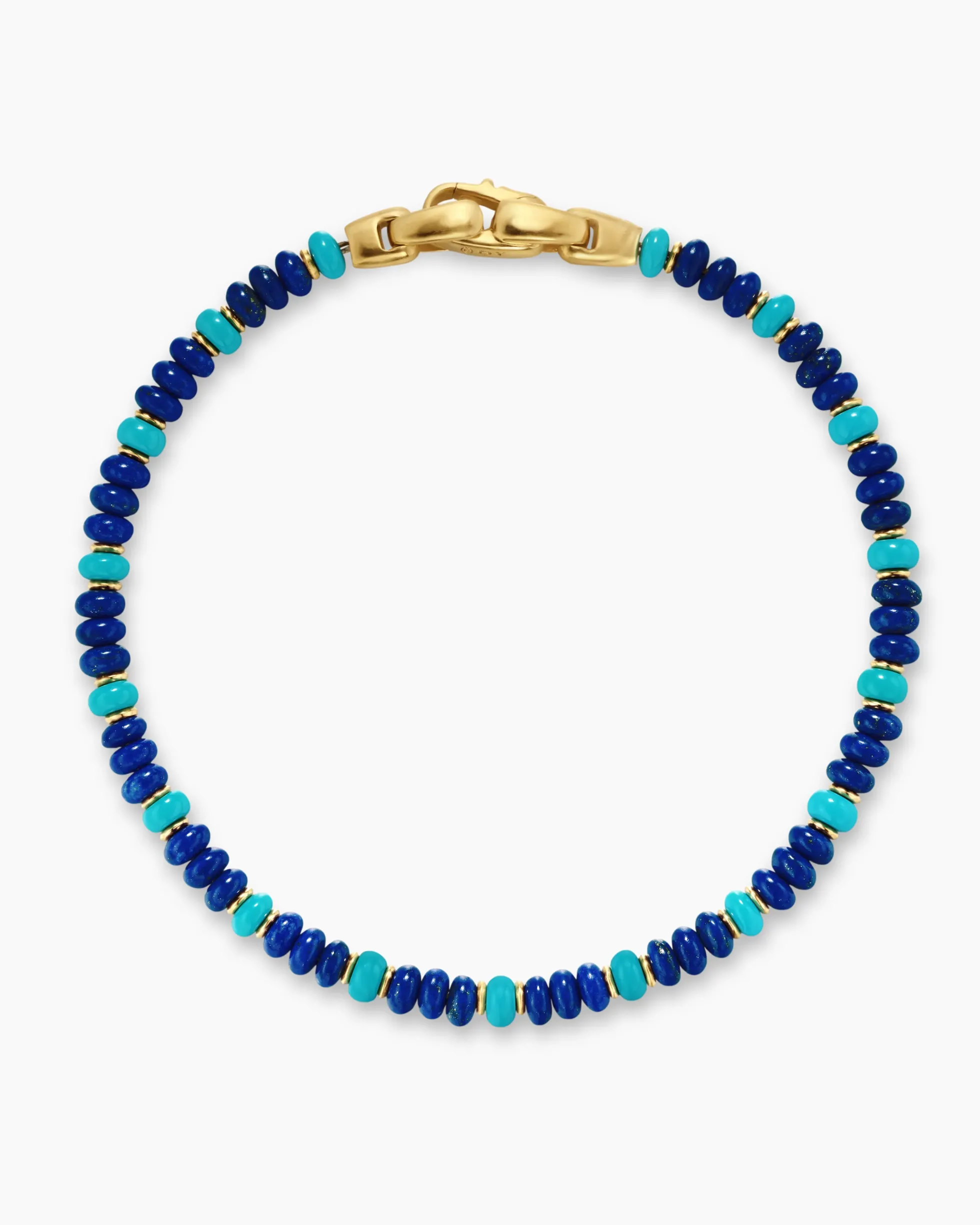 Spiritual Beads Bracelet 18K Yellow Gold with Lapis and Turquoise, 4mm