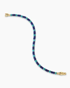 Spiritual Beads Bracelet 18K Yellow Gold with Lapis and Turquoise, 4mm