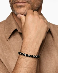 Spiritual Beads Bracelet 18K Yellow Gold with Black Onyx and Diamonds, 8mm