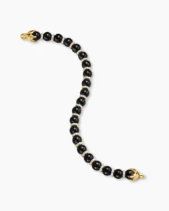 Spiritual Beads Bracelet 18K Yellow Gold with Black Onyx and Diamonds, 8mm