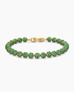 Spiritual Beads Bracelet 18K Yellow Gold and Pavé Emeralds, 6mm
