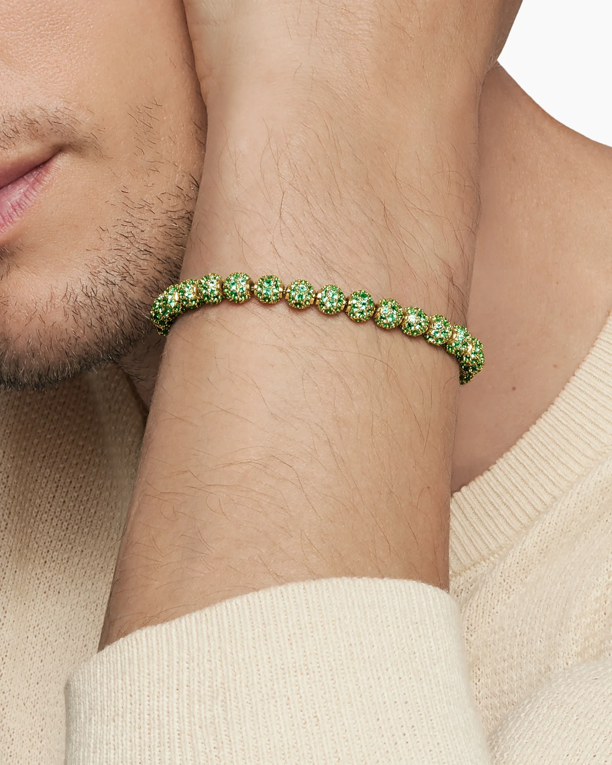 Spiritual Beads Bracelet 18K Yellow Gold and Pavé Emeralds, 6mm