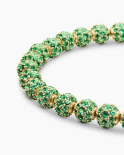 Spiritual Beads Bracelet 18K Yellow Gold and Pavé Emeralds, 6mm