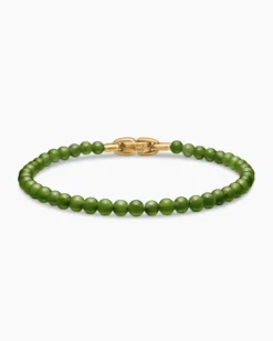 Spiritual Beads Bracelet Nephrite Jade and 18K Yellow Gold, 4mm