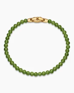 Spiritual Beads Bracelet Nephrite Jade and 18K Yellow Gold, 4mm