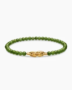 Spiritual Beads Bracelet Nephrite Jade and 18K Yellow Gold, 4mm
