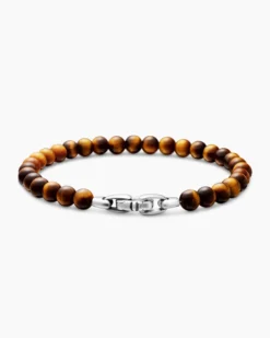 Spiritual Beads Bracelet Sterling Silver with Tiger’s Eye, 6mm