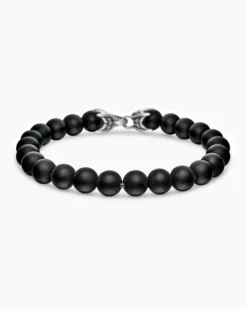 Spiritual Beads Bracelet Sterling Silver with Black Onyx, 8mm