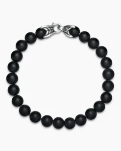 Spiritual Beads Bracelet Sterling Silver with Black Onyx, 8mm