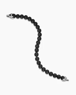 Spiritual Beads Bracelet Sterling Silver with Black Onyx, 8mm