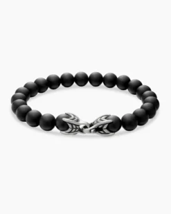 Spiritual Beads Bracelet Sterling Silver with Black Onyx, 8mm