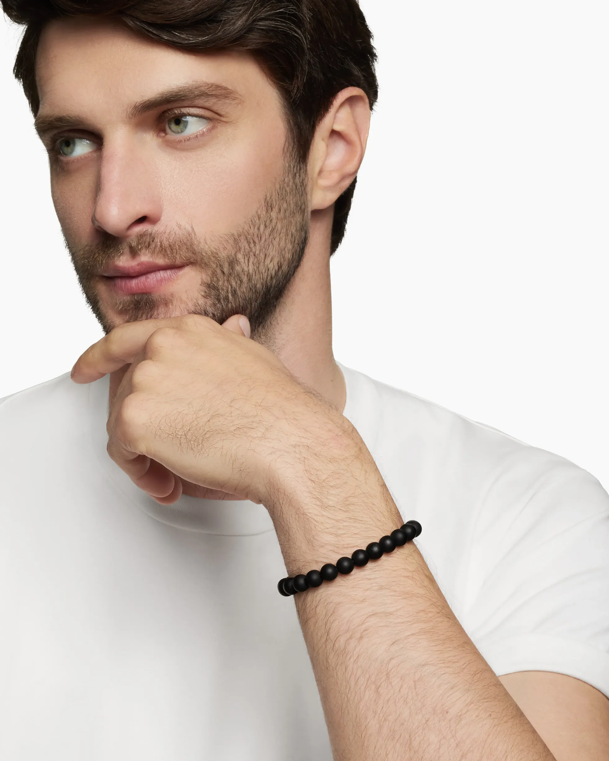 Spiritual Beads Bracelet Sterling Silver with Black Onyx, 8mm