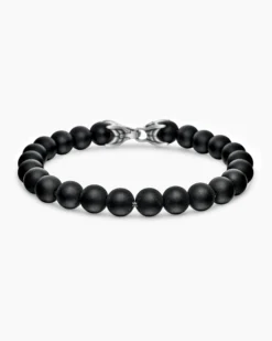 Spiritual Beads Bracelet Sterling Silver with Black Onyx, 8mm