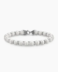 Spiritual Beads Bracelet Sterling Silver with Pearls, 8mm