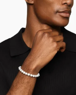 Spiritual Beads Bracelet Sterling Silver with Pearls, 8mm