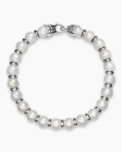 Spiritual Beads Bracelet Sterling Silver with Pearls, 8mm