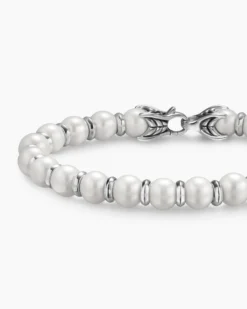 Spiritual Beads Bracelet Sterling Silver with Pearls, 8mm
