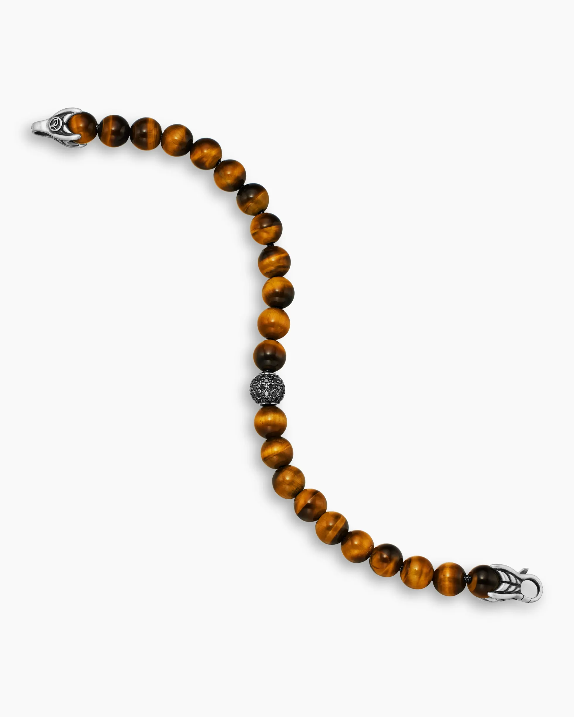 Spiritual Beads Bracelet Sterling Silver with Tiger’s Eye and Pavé Black Diamond Station, 8mm