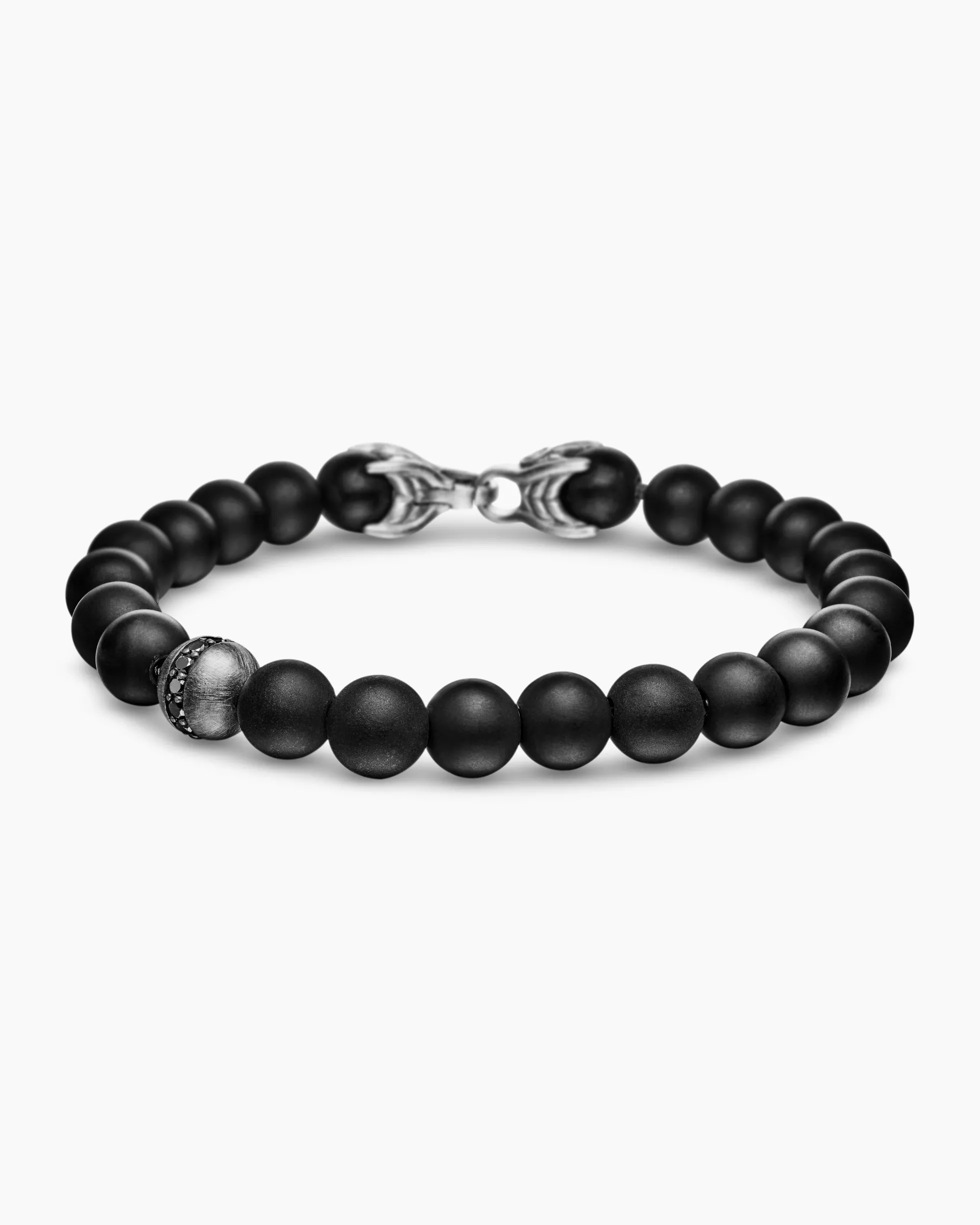 Spiritual Beads Bracelet Sterling Silver with Black Onyx and Pavé Black Diamond Accent, 8mm