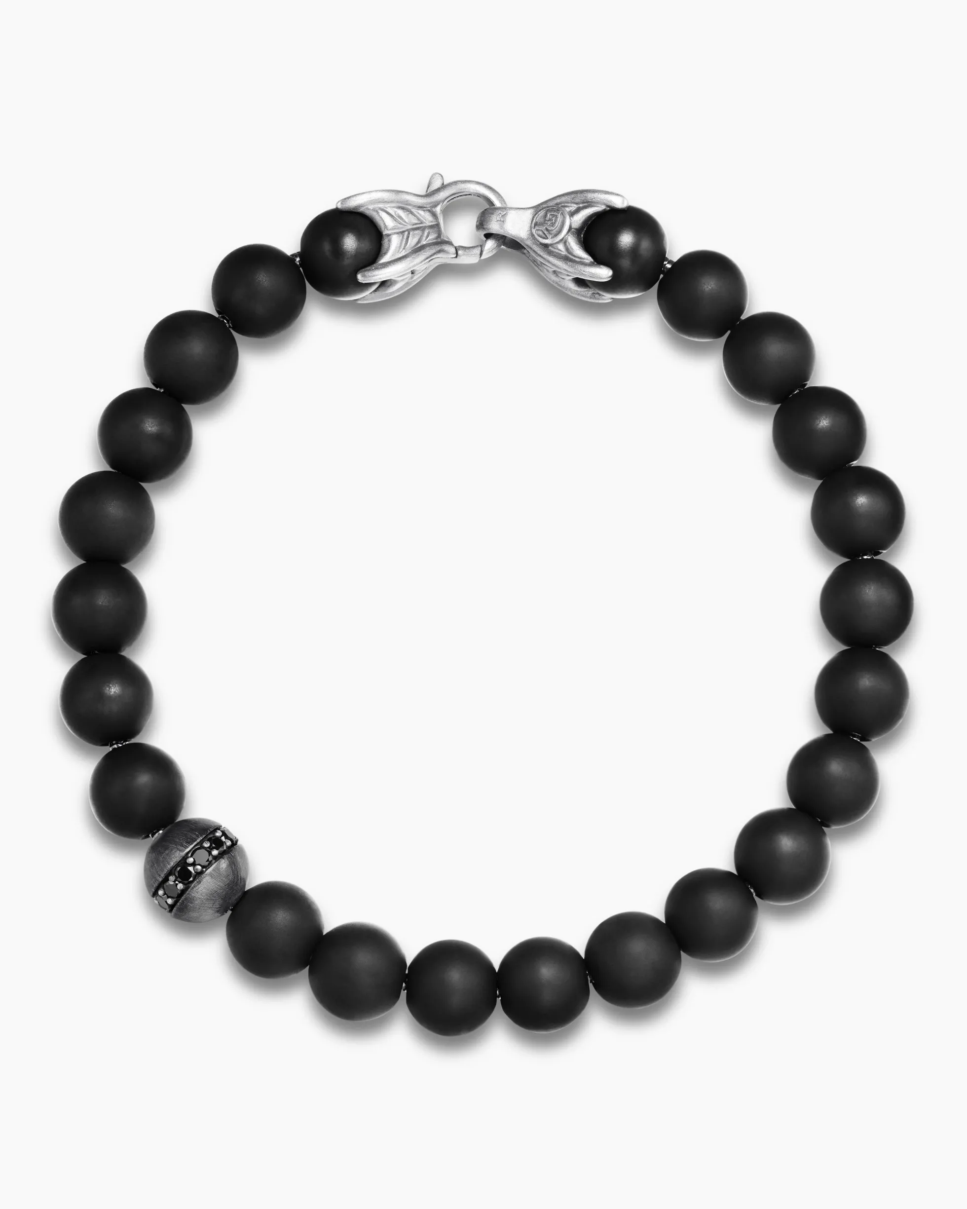 Spiritual Beads Bracelet Sterling Silver with Black Onyx and Pavé Black Diamond Accent, 8mm
