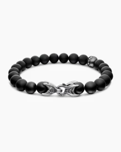 Spiritual Beads Bracelet Sterling Silver with Black Onyx and Pavé Black Diamond Accent, 8mm
