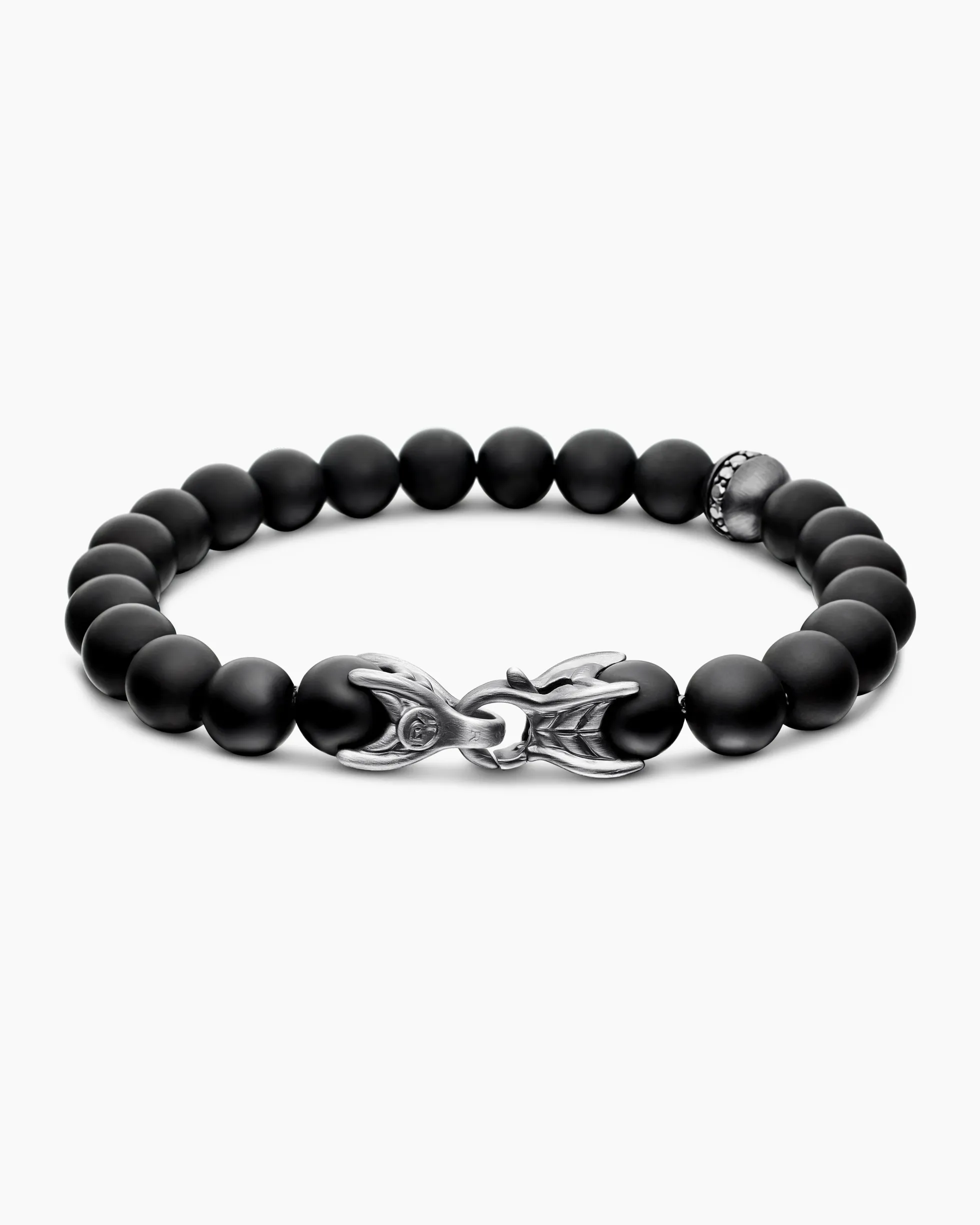 Spiritual Beads Bracelet Sterling Silver with Black Onyx and Pavé Black Diamond Accent, 8mm