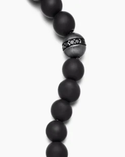 Spiritual Beads Bracelet Sterling Silver with Black Onyx and Pavé Black Diamond Accent, 8mm