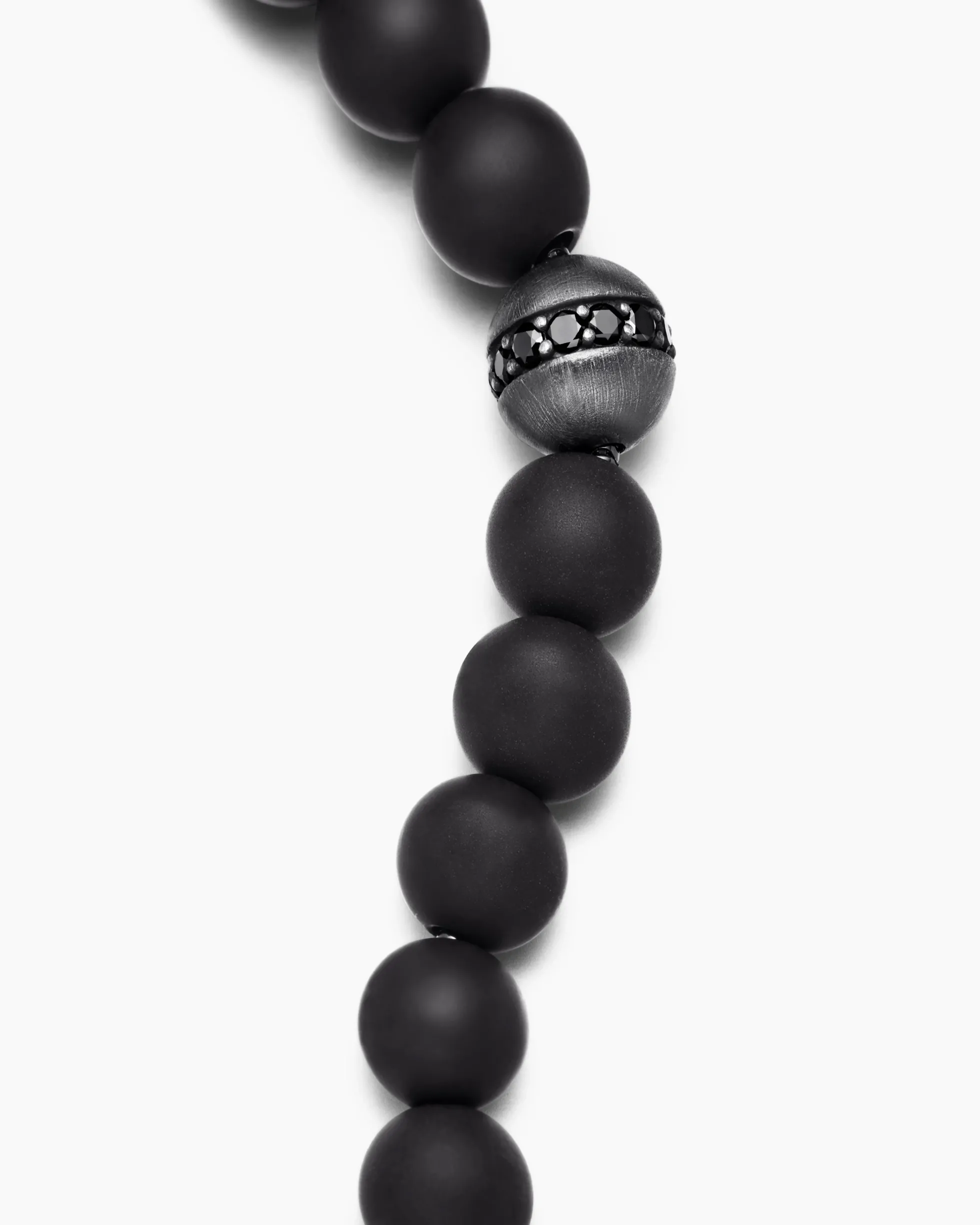 Spiritual Beads Bracelet Sterling Silver with Black Onyx and Pavé Black Diamond Accent, 8mm