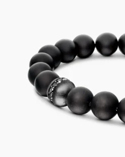 Spiritual Beads Bracelet Sterling Silver with Black Onyx and Pavé Black Diamond Accent, 8mm