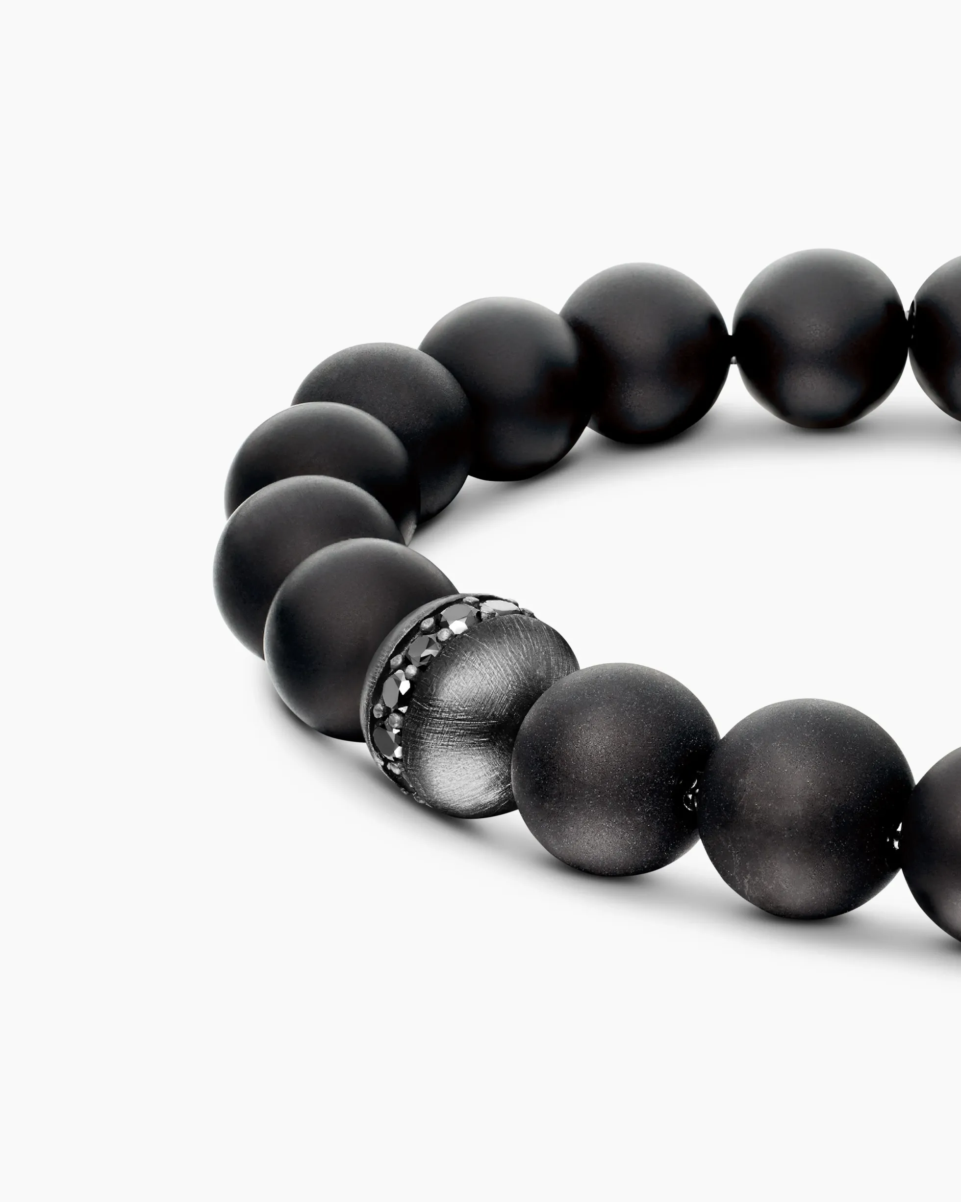 Spiritual Beads Bracelet Sterling Silver with Black Onyx and Pavé Black Diamond Accent, 8mm