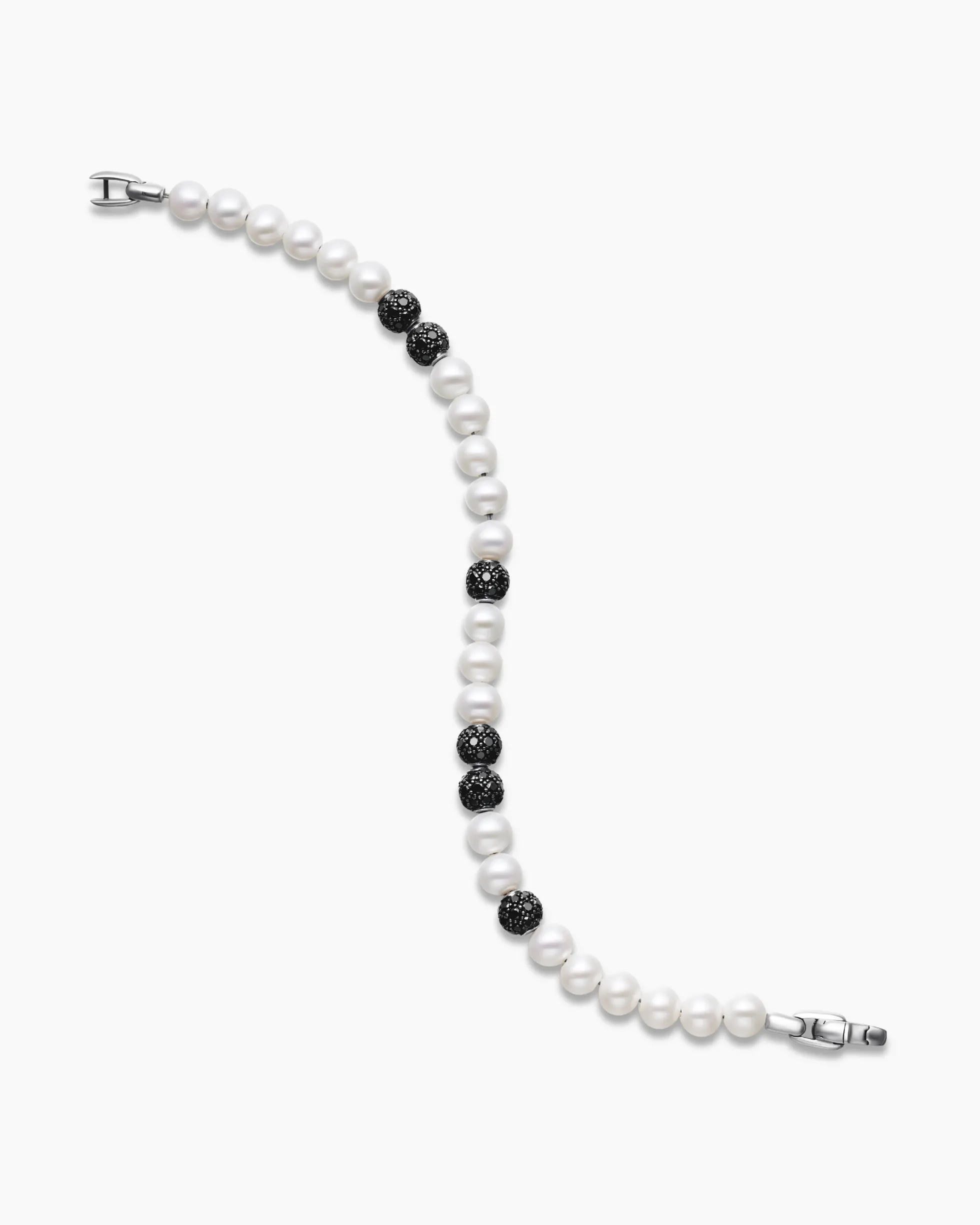 Spiritual Beads Bracelet Sterling Silver with Pearls and Pavé Black Diamonds, 6mm