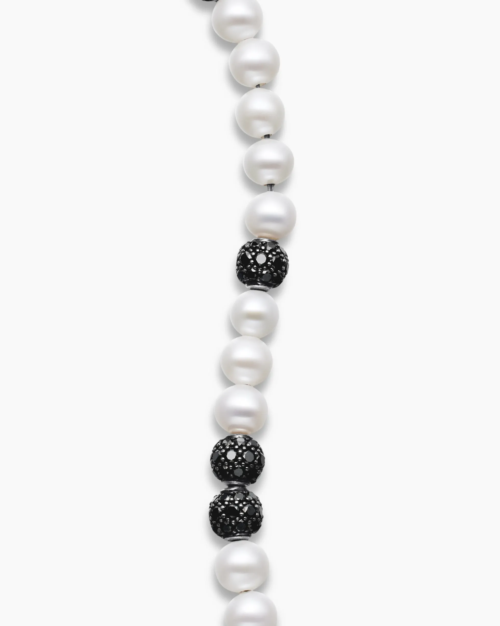Spiritual Beads Bracelet Sterling Silver with Pearls and Pavé Black Diamonds, 6mm
