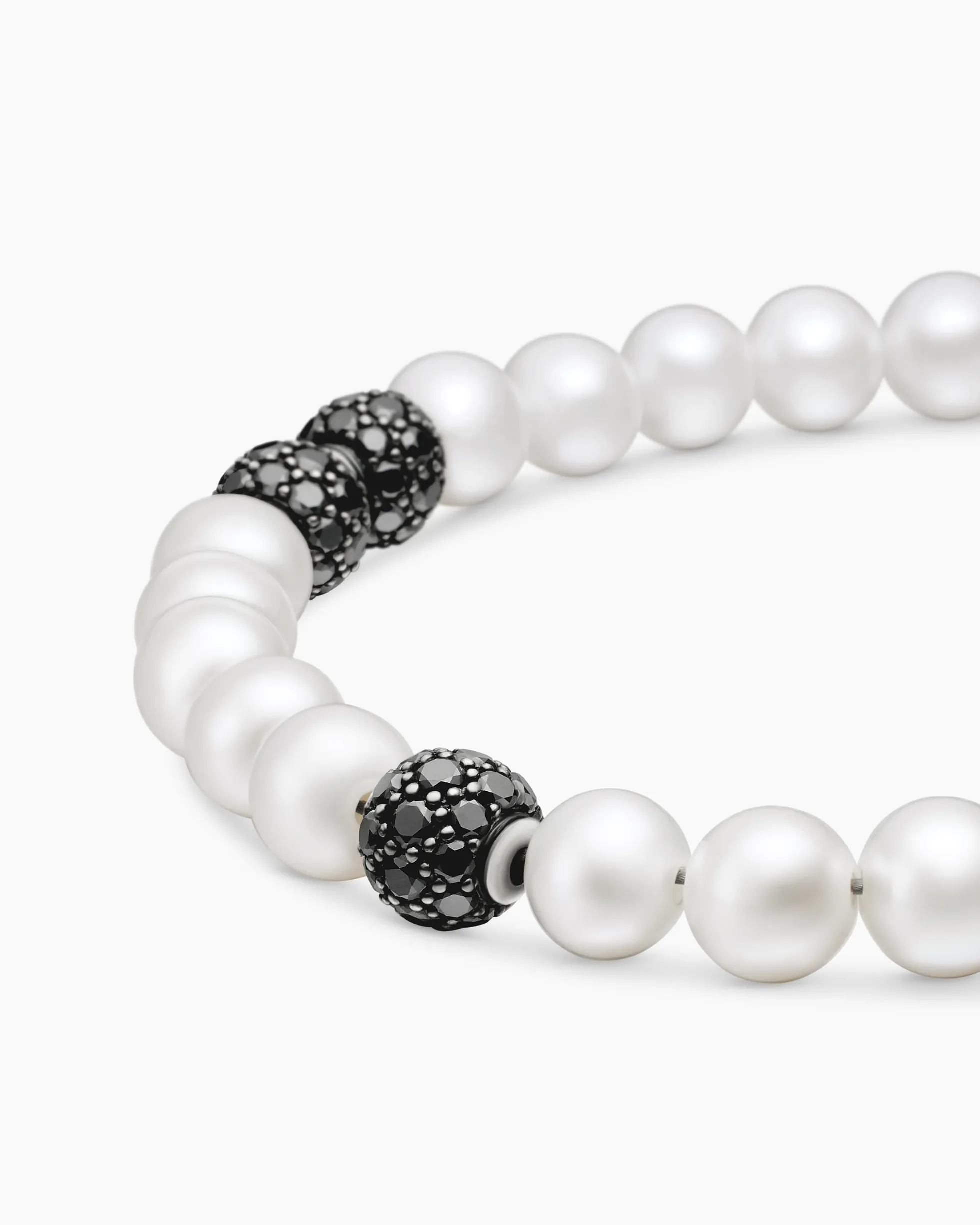 Spiritual Beads Bracelet Sterling Silver with Pearls and Pavé Black Diamonds, 6mm