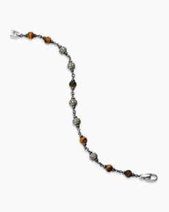 Spiritual Beads Bracelet Sterling Silver with Tiger’s Eye and Cognac Diamonds, 6mm